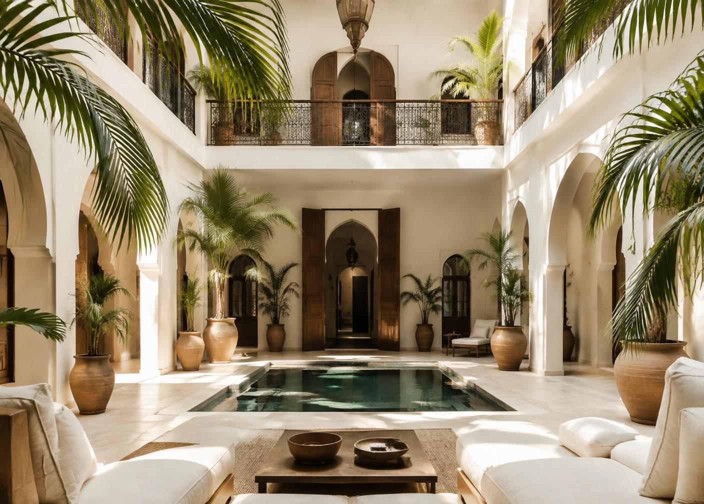 Patio d'un riad de standing à Marrakech